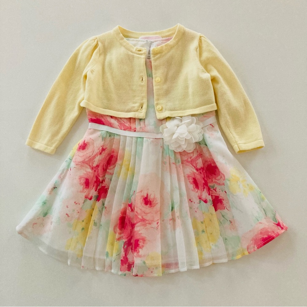 Janie and Jack 12-18 Months Baby Girl Floral Chiffon Dress & Cardigan Set Spring